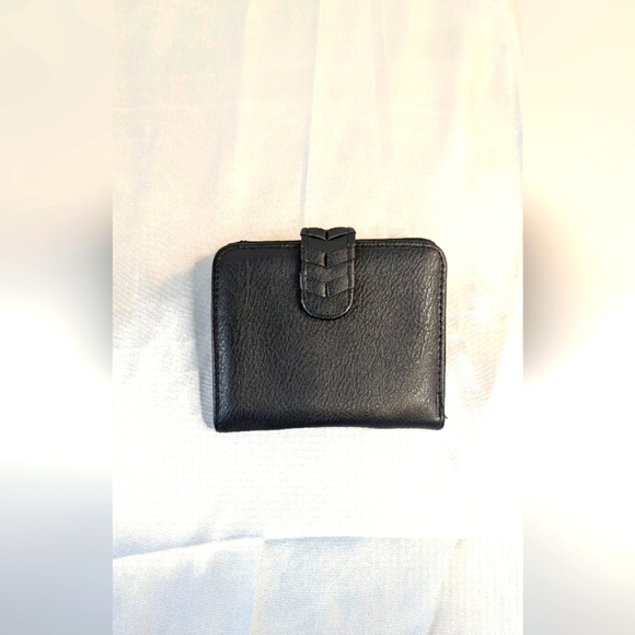 None Handbags - Women's wallet black soft faux-leather bifold extra flap braided detail NWOT